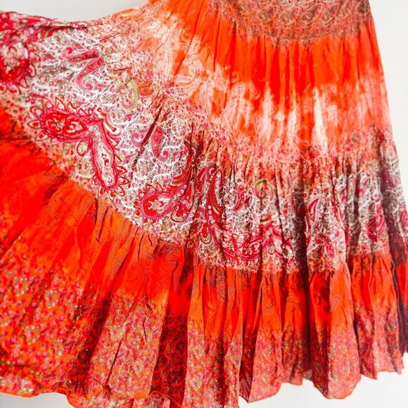 Vintage Zara TRF Ethnic Batik Boho Print Sequin Detail Midi Skirt M - Picture 2 of 7